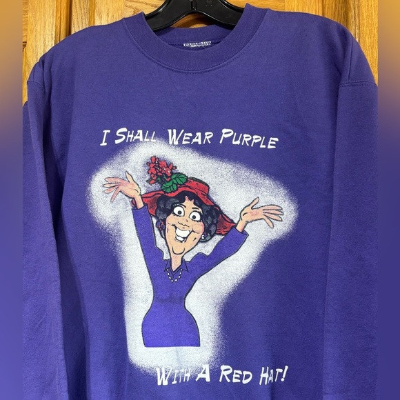 Vintage 90'S I Shall Wear Purple with a Red Hat Crewneck Sweatshirt Men’s Large - Picture 2 of 3